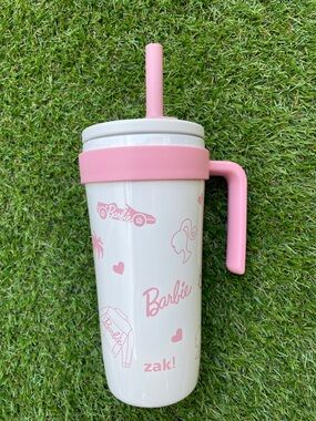 Barbie Pink and White Tumbler with Handle and Straw